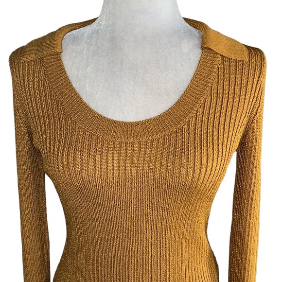 Intermix Collared Scoop Neck Copper Orange Ribbed Knit Cropped Sweater Top - S - Picture 6 of 15